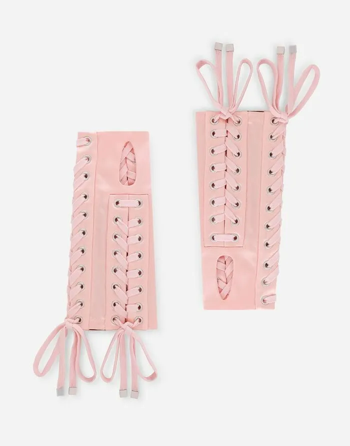 Dolce and Gabbana Hats And Gloves Women Short Satin Gloves With Eyelet Detailing Pink