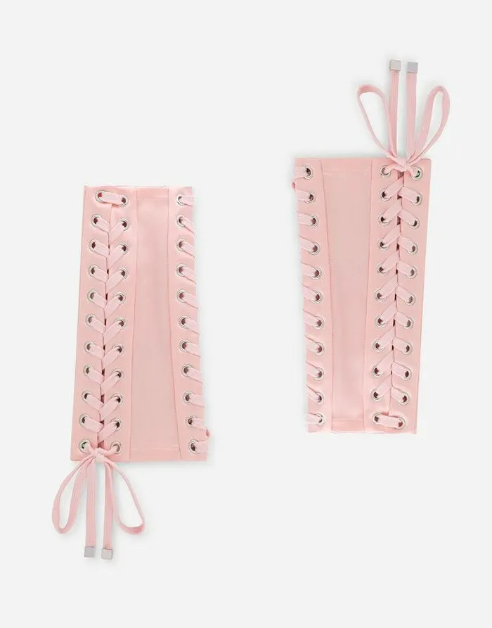Dolce and Gabbana Hats And Gloves Women Short Satin Gloves With Eyelet Detailing Pink
