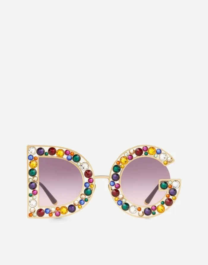 Dolce and Gabbana Icons Women DG Crystal Sunglasses Shiny Gold And Leo Multicolor Crystals Dolce and Gabbana Icons Women DG Crystal Sunglasses Shiny Gold And Leo Multicolor Crystals