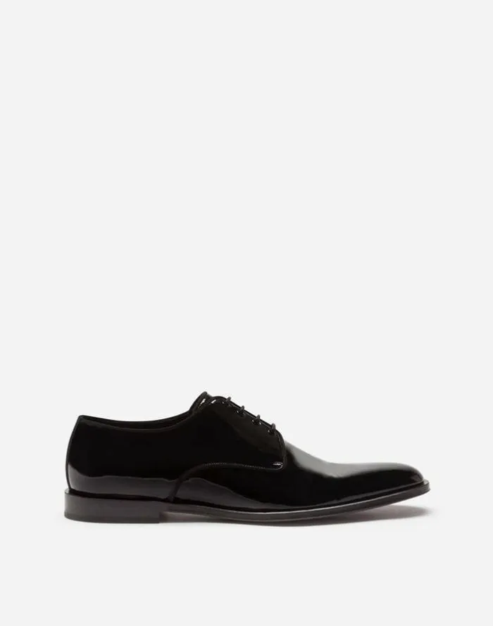 Dolce and Gabbana LaceUps Men Glossy Patent Leather Derby Shoes Black