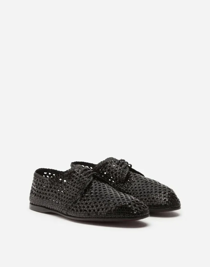 Dolce and Gabbana LaceUps Men Handwoven Derby Shoes Black Dolce and Gabbana LaceUps Men Handwoven Derby Shoes Black