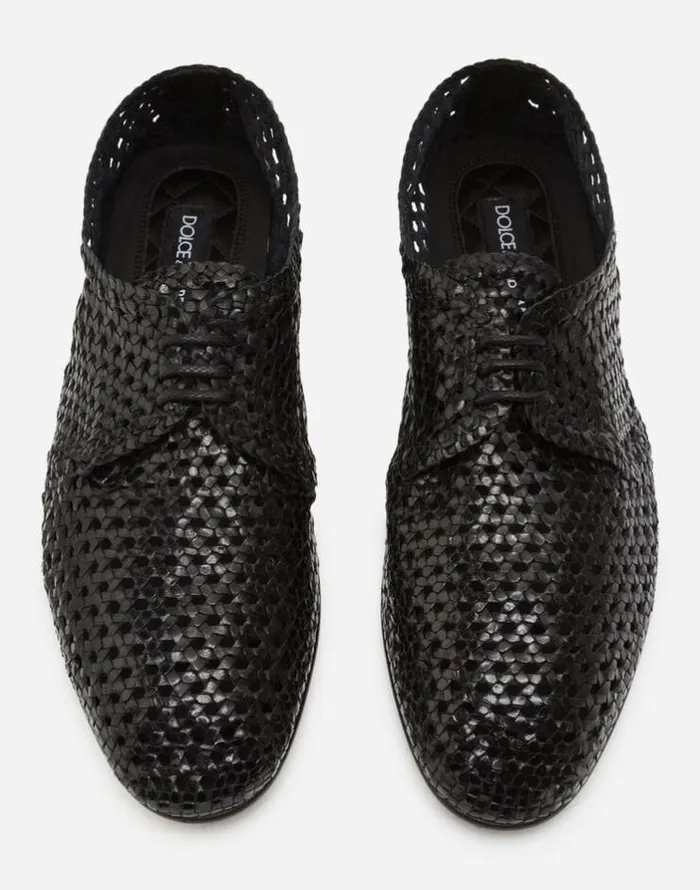 Dolce and Gabbana LaceUps Men Handwoven Derby Shoes Black Dolce and Gabbana LaceUps Men Handwoven Derby Shoes Black