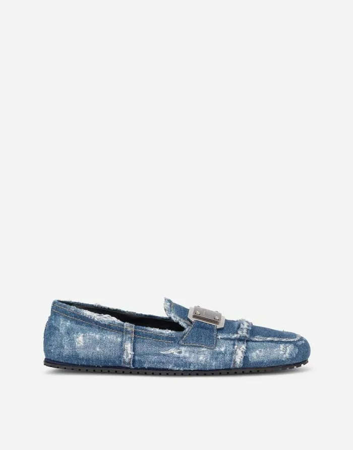 Dolce and Gabbana Loafers And Moccasins Men Patchwork Denim Loafers With Logo Tag Blue Dolce and Gabbana Loafers And Moccasins Men Patchwork Denim Loafers With Logo Tag Blue