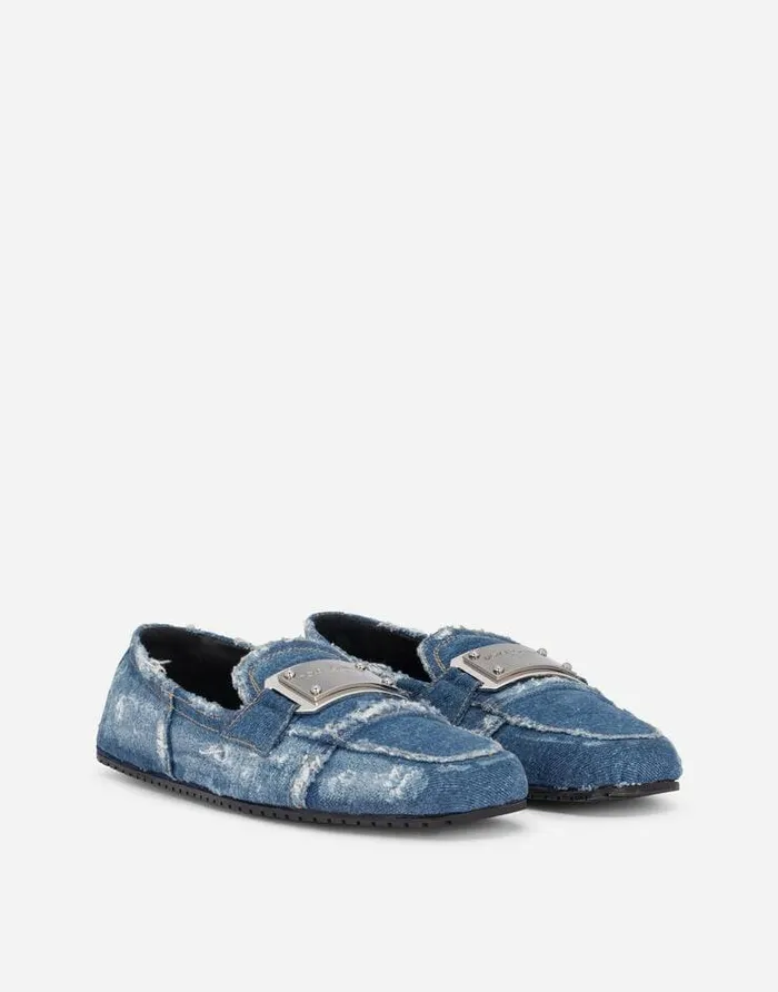 Dolce and Gabbana Loafers And Moccasins Men Patchwork Denim Loafers With Logo Tag Blue Dolce and Gabbana Loafers And Moccasins Men Patchwork Denim Loafers With Logo Tag Blue