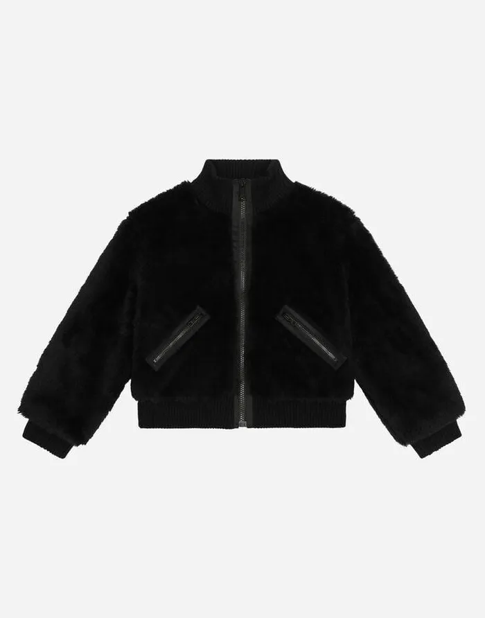 Dolce and Gabbana Mini Me Boy Children Faux Fur Bomber Jacket With Tag Black