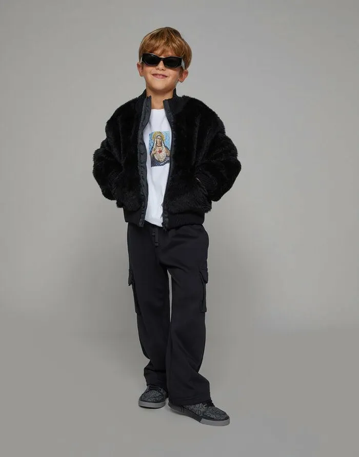 Dolce and Gabbana Mini Me Boy Children Faux Fur Bomber Jacket With Tag Black