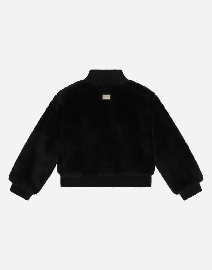 Dolce and Gabbana Mini Me Boy Children Faux Fur Bomber Jacket With Tag Black