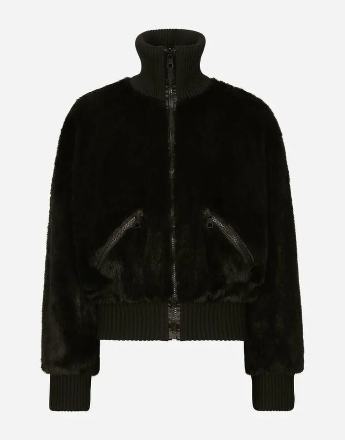 Dolce and Gabbana Mini Me Boy ChildrenMen Faux Fur Jacket With Logo Tag Black