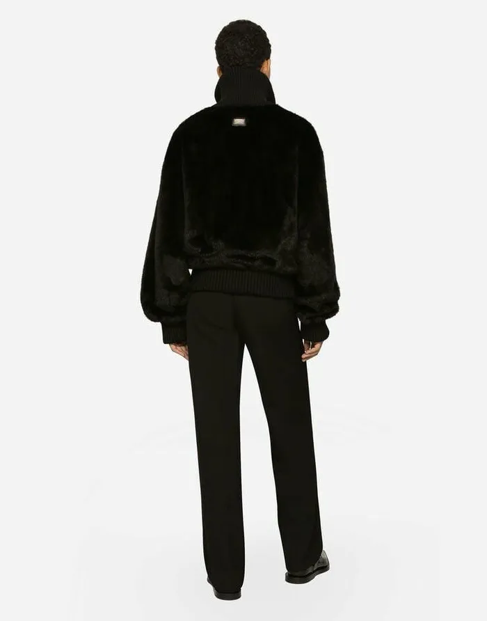Dolce and Gabbana Mini Me Boy ChildrenMen Faux Fur Jacket With Logo Tag Black