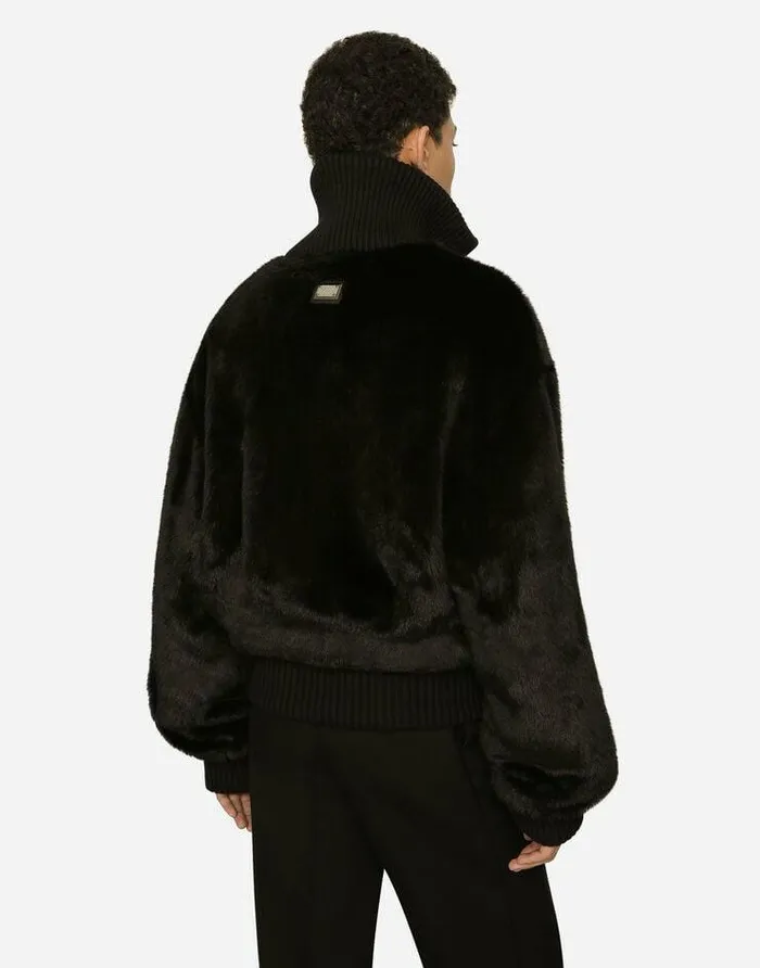 Dolce and Gabbana Mini Me Boy ChildrenMen Faux Fur Jacket With Logo Tag Black