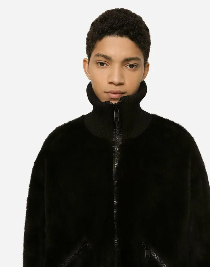 Dolce and Gabbana Mini Me Boy ChildrenMen Faux Fur Jacket With Logo Tag Black