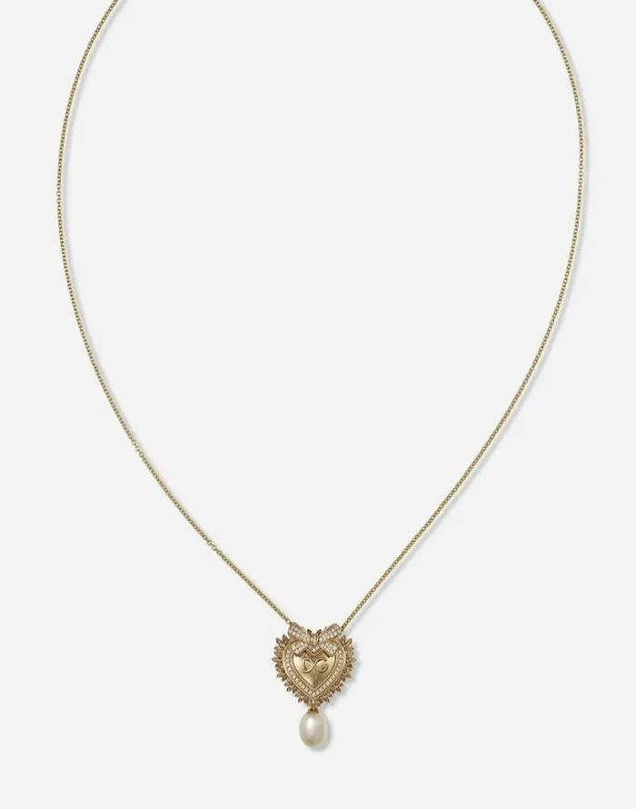 Dolce and Gabbana Necklaces Women Devotion Necklace In Yellow Gold With Diamonds And Pearls Yellow Gold Dolce and Gabbana Necklaces Women Devotion Necklace In Yellow Gold With Diamonds And Pearls Yellow Gold