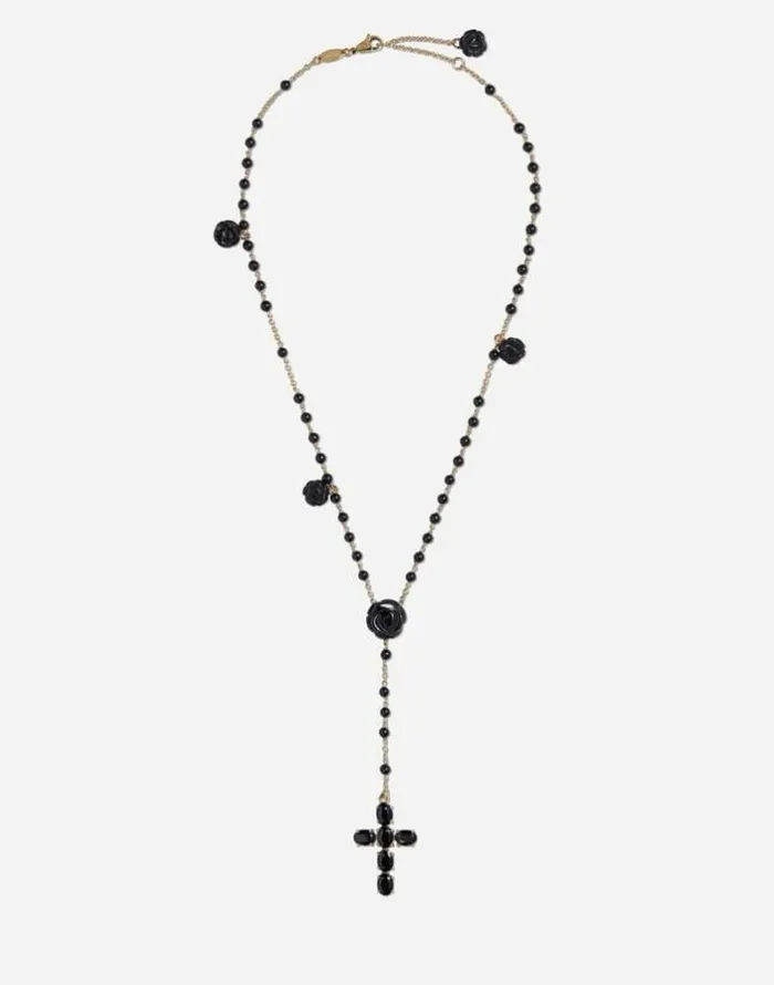 Dolce and Gabbana Necklaces Women Yellow Gold Devotion Rosary Necklace With Black Oval Sapphires Gold Dolce and Gabbana Necklaces Women Yellow Gold Devotion Rosary Necklace With Black Oval Sapphires Gold