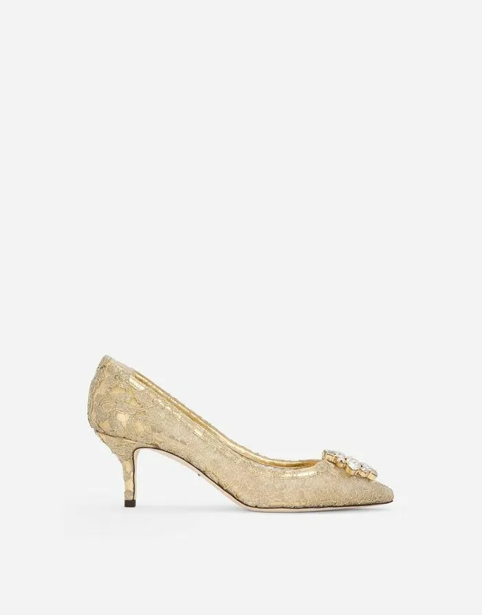 Dolce and Gabbana Pumps And Slingback Women Lurex Lace Rainbow Pumps With Brooch Detailing Gold Dolce and Gabbana Pumps And Slingback Women Lurex Lace Rainbow Pumps With Brooch Detailing Gold