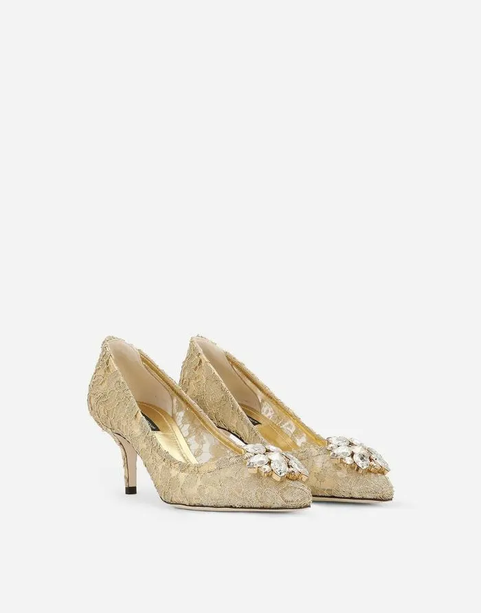 Dolce and Gabbana Pumps And Slingback Women Lurex Lace Rainbow Pumps With Brooch Detailing Gold Dolce and Gabbana Pumps And Slingback Women Lurex Lace Rainbow Pumps With Brooch Detailing Gold