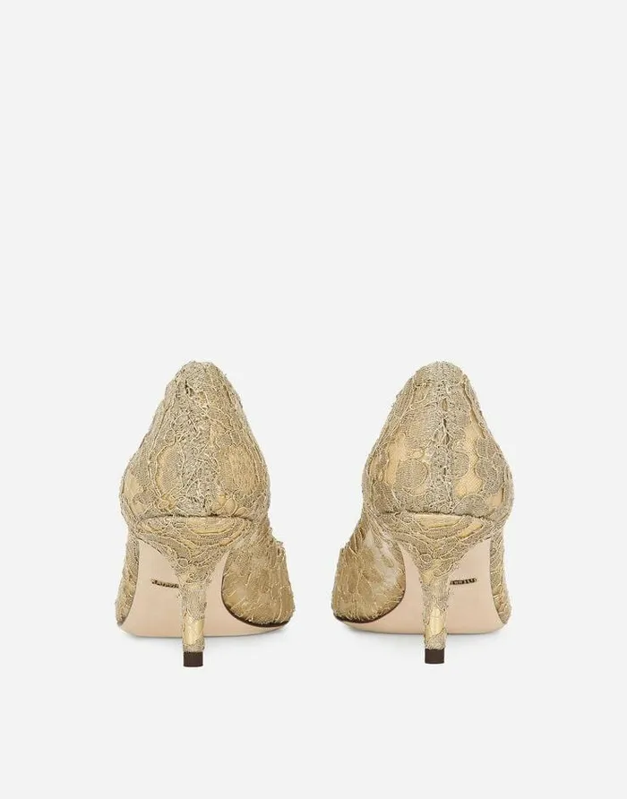 Dolce and Gabbana Pumps And Slingback Women Lurex Lace Rainbow Pumps With Brooch Detailing Gold Dolce and Gabbana Pumps And Slingback Women Lurex Lace Rainbow Pumps With Brooch Detailing Gold