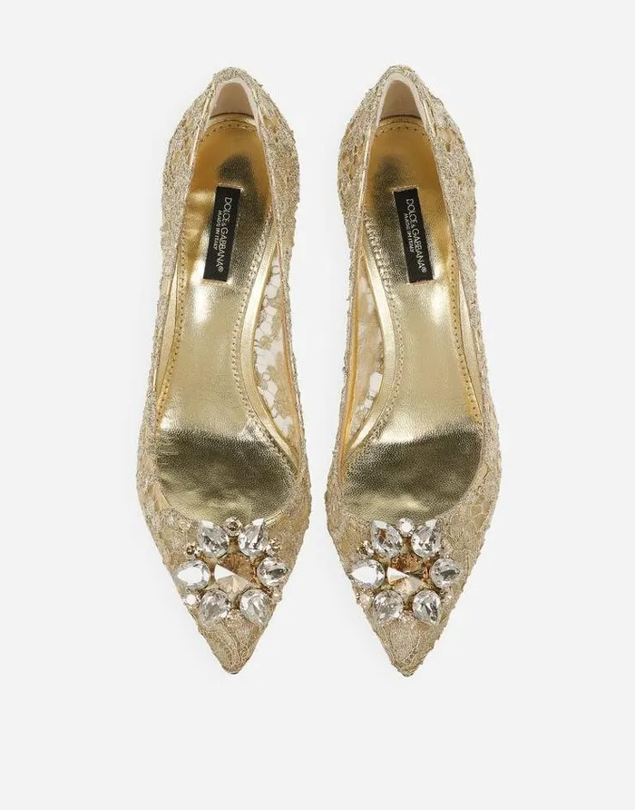 Dolce and Gabbana Pumps And Slingback Women Lurex Lace Rainbow Pumps With Brooch Detailing Gold Dolce and Gabbana Pumps And Slingback Women Lurex Lace Rainbow Pumps With Brooch Detailing Gold