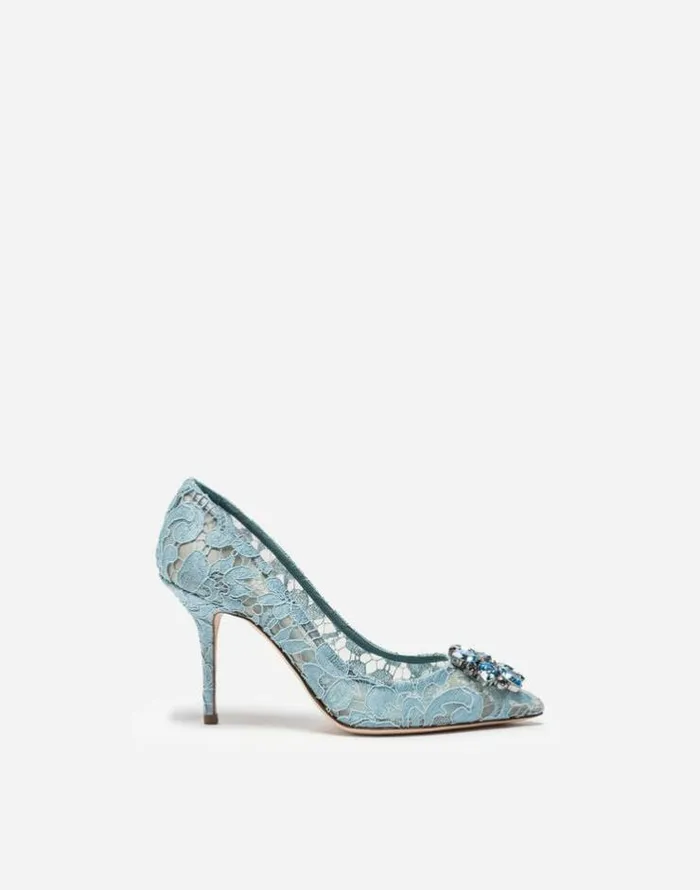 Dolce and Gabbana Pumps And Slingback Women Pump In Taormina Lace With Crystals Azure Dolce and Gabbana Pumps And Slingback Women Pump In Taormina Lace With Crystals Azure