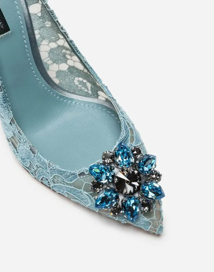 Dolce and Gabbana Pumps And Slingback Women Pump In Taormina Lace With Crystals Azure Dolce and Gabbana Pumps And Slingback Women Pump In Taormina Lace With Crystals Azure