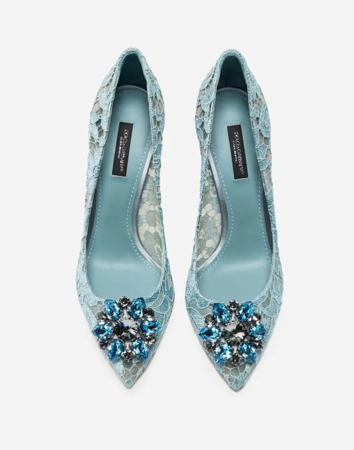 Dolce and Gabbana Pumps And Slingback Women Pump In Taormina Lace With Crystals Azure Dolce and Gabbana Pumps And Slingback Women Pump In Taormina Lace With Crystals Azure