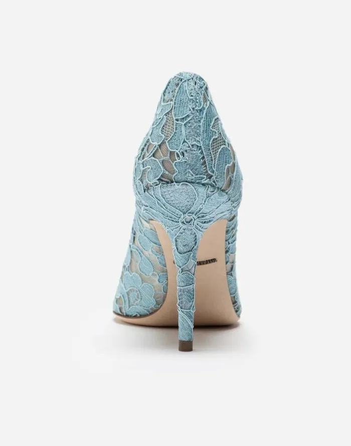 Dolce and Gabbana Pumps And Slingback Women Pump In Taormina Lace With Crystals Azure Dolce and Gabbana Pumps And Slingback Women Pump In Taormina Lace With Crystals Azure