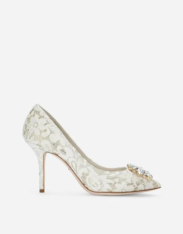 Dolce and Gabbana Pumps And Slingback Women Pump In Taormina Lace With Crystals White Dolce and Gabbana Pumps And Slingback Women Pump In Taormina Lace With Crystals White