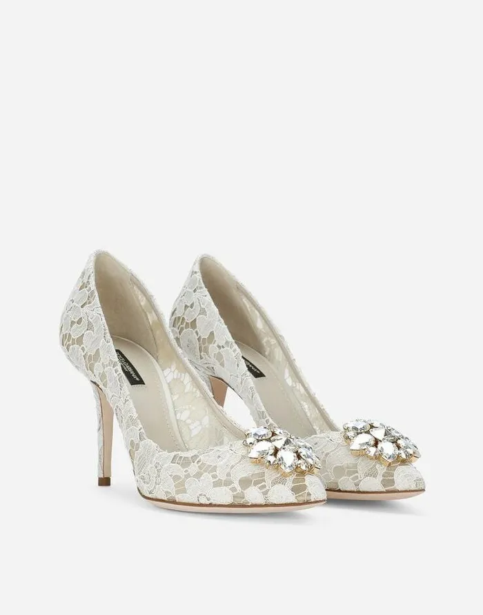 Dolce and Gabbana Pumps And Slingback Women Pump In Taormina Lace With Crystals White Dolce and Gabbana Pumps And Slingback Women Pump In Taormina Lace With Crystals White