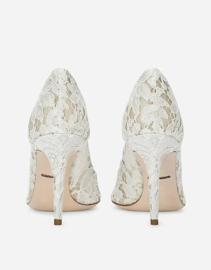 Dolce and Gabbana Pumps And Slingback Women Pump In Taormina Lace With Crystals White Dolce and Gabbana Pumps And Slingback Women Pump In Taormina Lace With Crystals White
