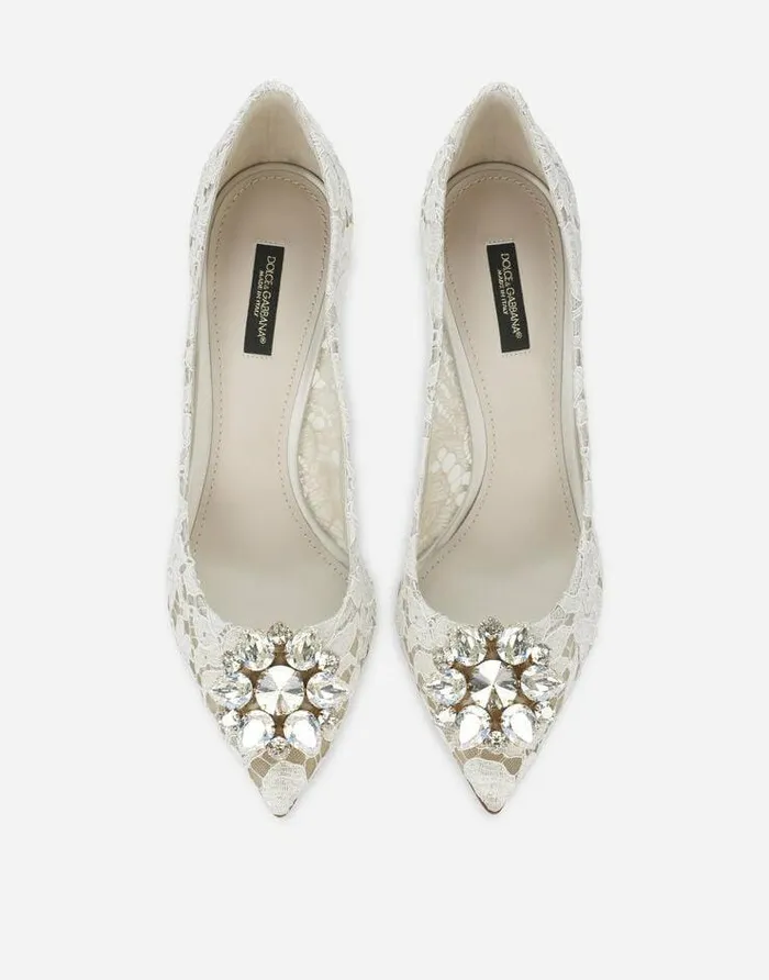 Dolce and Gabbana Pumps And Slingback Women Pump In Taormina Lace With Crystals White Dolce and Gabbana Pumps And Slingback Women Pump In Taormina Lace With Crystals White