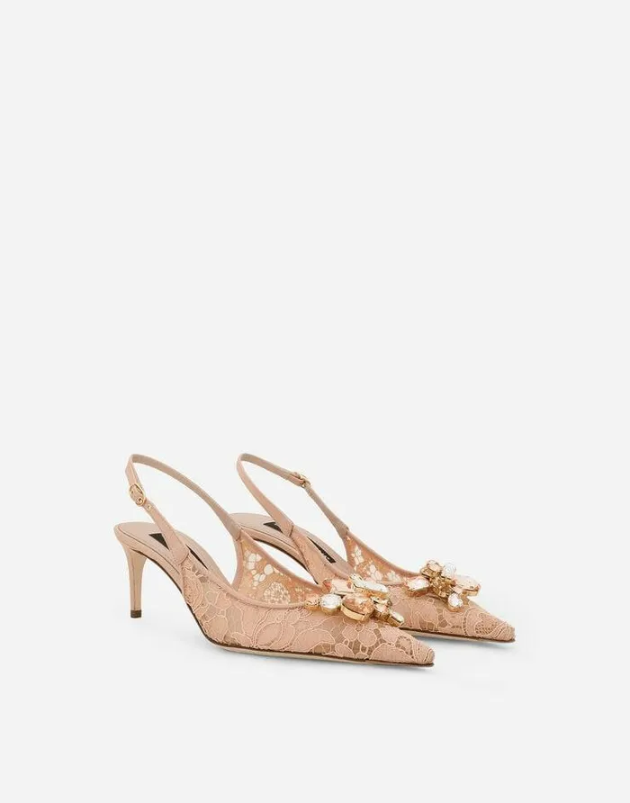 Dolce and Gabbana Pumps And Slingback Women Rainbow Lace Slingbacks In Lurex Lace Pink Dolce and Gabbana Pumps And Slingback Women Rainbow Lace Slingbacks In Lurex Lace Pink