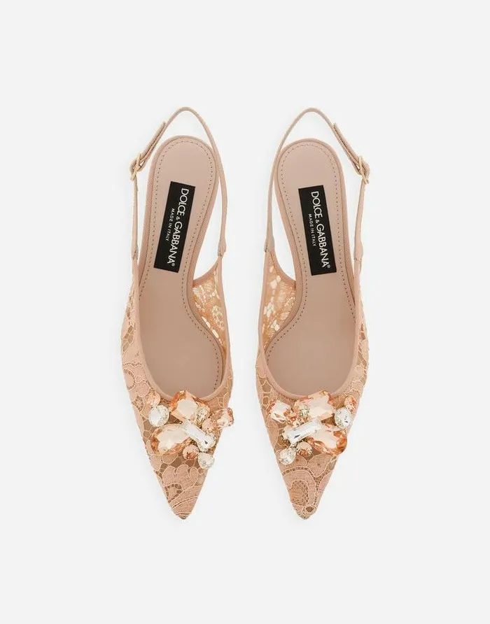 Dolce and Gabbana Pumps And Slingback Women Rainbow Lace Slingbacks In Lurex Lace Pink Dolce and Gabbana Pumps And Slingback Women Rainbow Lace Slingbacks In Lurex Lace Pink