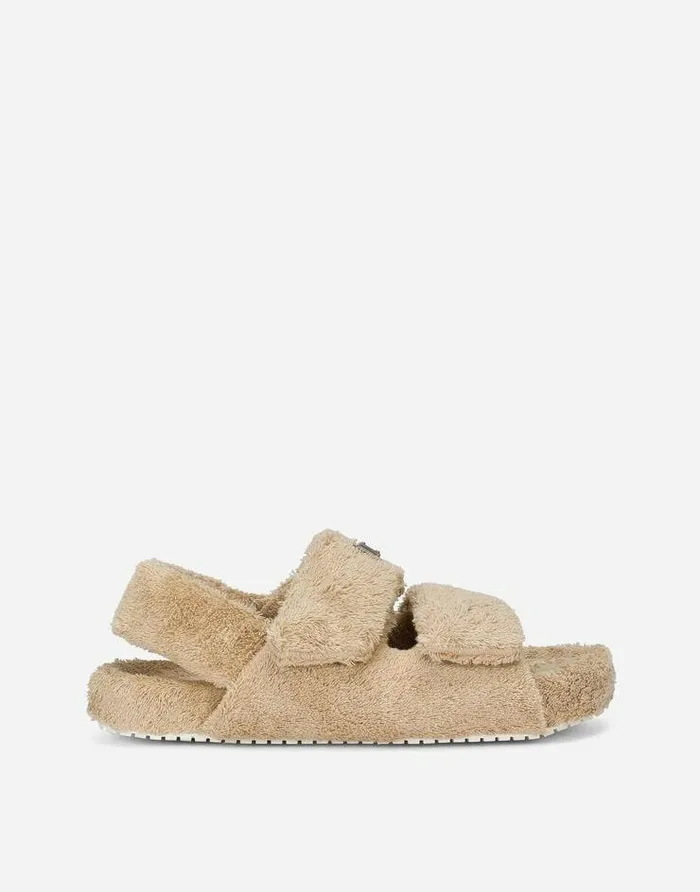 Dolce and Gabbana Sandals And Slides Men Terrycloth Sandals With Logo Tag Beige
