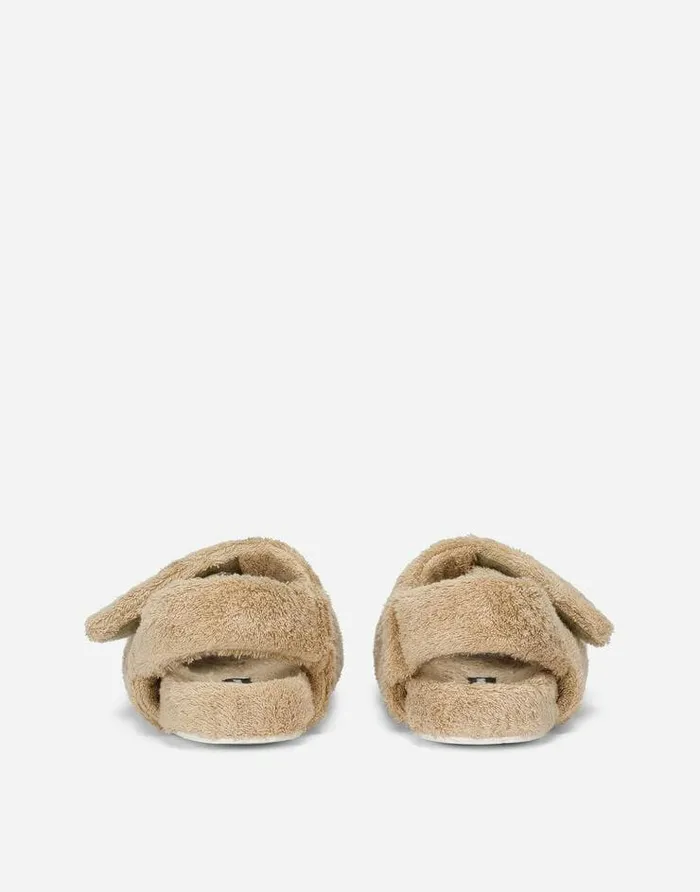 Dolce and Gabbana Sandals And Slides Men Terrycloth Sandals With Logo Tag Beige Dolce and Gabbana Sandals And Slides Men Terrycloth Sandals With Logo Tag Beige