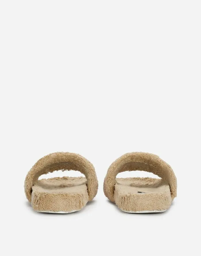 Dolce and Gabbana Sandals And Slides Men Terrycloth Sliders With Logo Tag Beige Dolce and Gabbana Sandals And Slides Men Terrycloth Sliders With Logo Tag Beige