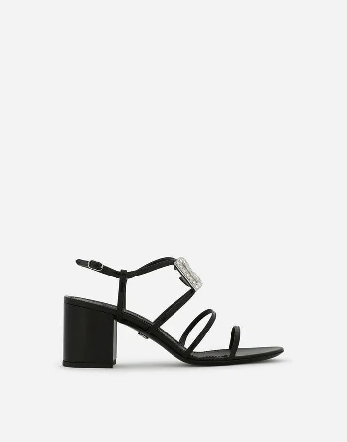 Dolce and Gabbana Sandals And Wedges Women Polished Calfskin Sandals With Rhinestoneadorned DG Detail Black Dolce and Gabbana Sandals And Wedges Women Polished Calfskin Sandals With Rhinestoneadorned DG Detail Black