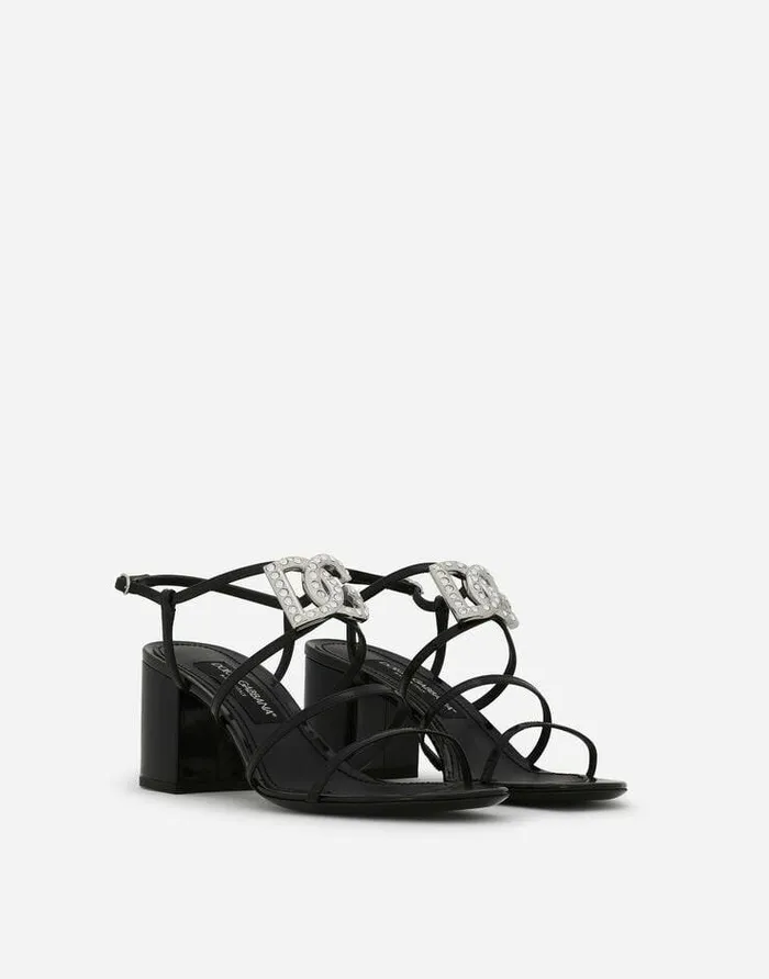 Dolce and Gabbana Sandals And Wedges Women Polished Calfskin Sandals With Rhinestoneadorned DG Detail Black Dolce and Gabbana Sandals And Wedges Women Polished Calfskin Sandals With Rhinestoneadorned DG Detail Black