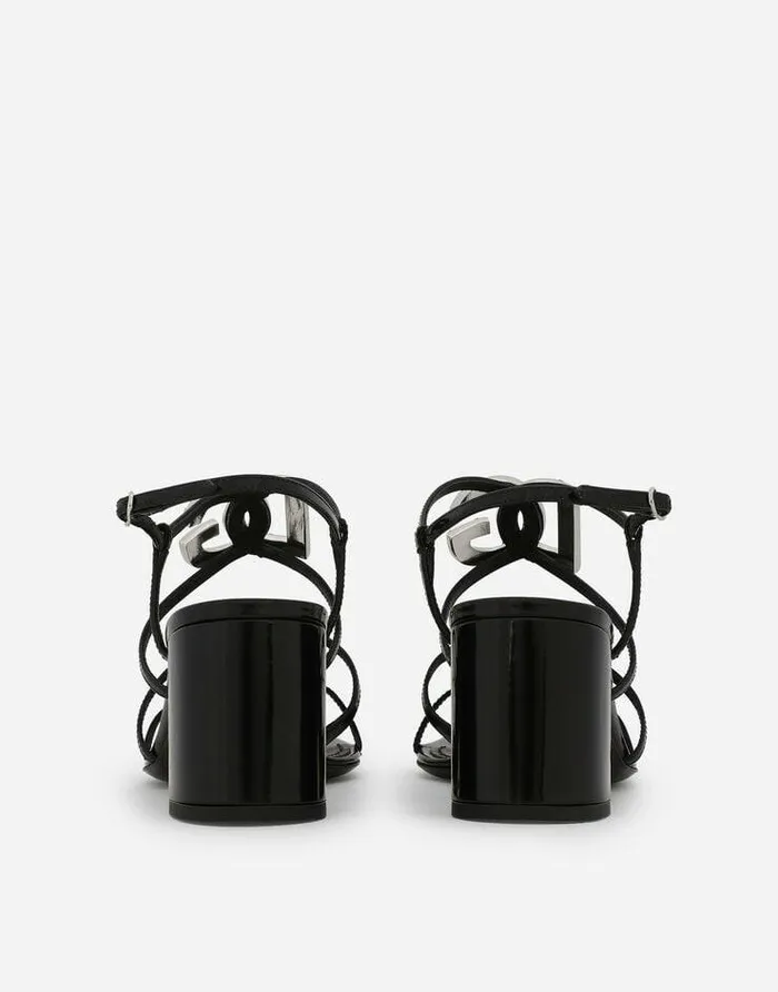 Dolce and Gabbana Sandals And Wedges Women Polished Calfskin Sandals With Rhinestoneadorned DG Detail Black Dolce and Gabbana Sandals And Wedges Women Polished Calfskin Sandals With Rhinestoneadorned DG Detail Black