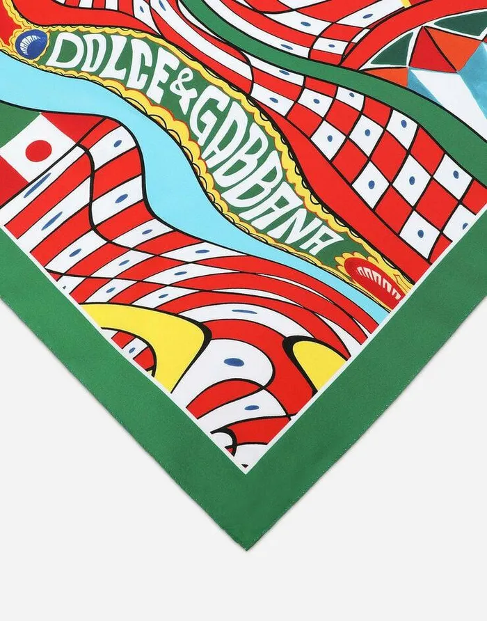 Dolce and Gabbana Scarves And Silks Men Carrettoprint Silk Bandanna 5021550 Green