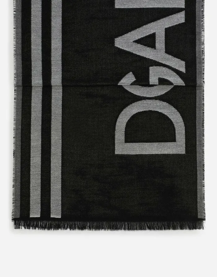 Dolce and Gabbana Scarves And Silks Men Cottonmodal Jacquard Scarf With Logo Blackwhite