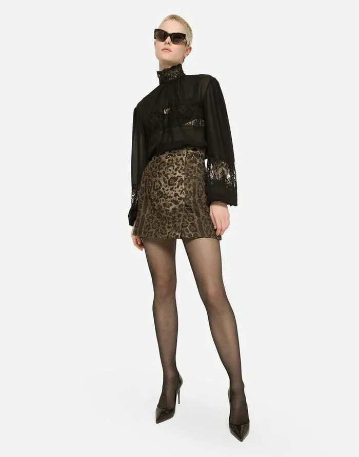 Dolce and Gabbana Shirts And Tops Women Georgette And Lace Turtleneck Blouse Black Dolce and Gabbana Shirts And Tops Women Georgette And Lace Turtleneck Blouse Black