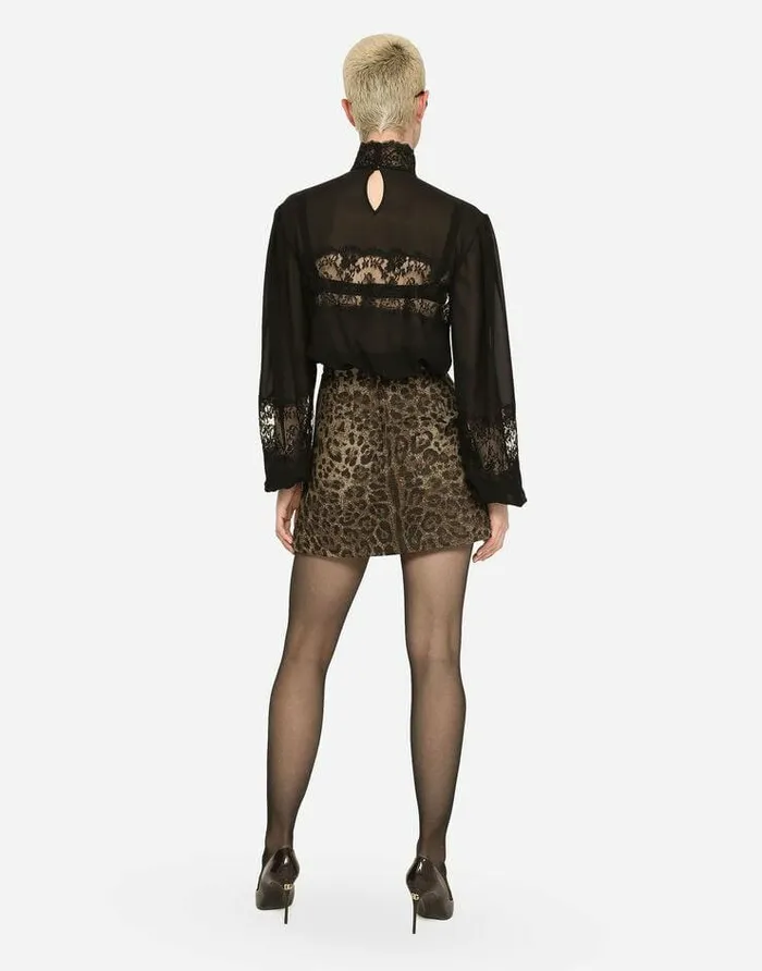 Dolce and Gabbana Shirts And Tops Women Georgette And Lace Turtleneck Blouse Black Dolce and Gabbana Shirts And Tops Women Georgette And Lace Turtleneck Blouse Black