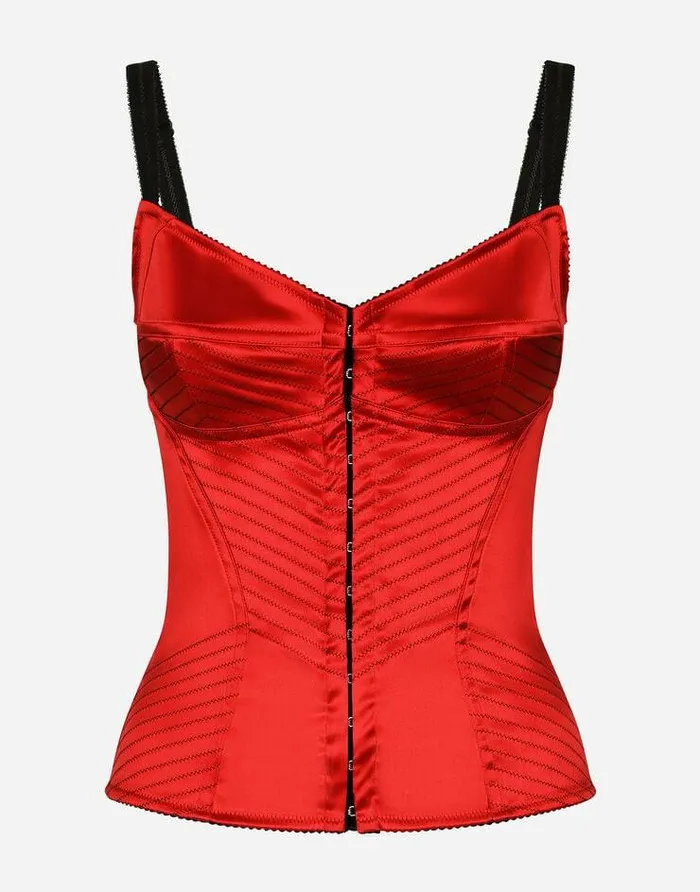 Dolce and Gabbana Shirts And Tops Women Satin Corset With Topstitching And Hookandeye Fastenings Red Dolce and Gabbana Shirts And Tops Women Satin Corset With Topstitching And Hookandeye Fastenings Red
