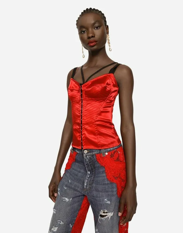 Dolce and Gabbana Shirts And Tops Women Satin Corset With Topstitching And Hookandeye Fastenings Red Dolce and Gabbana Shirts And Tops Women Satin Corset With Topstitching And Hookandeye Fastenings Red