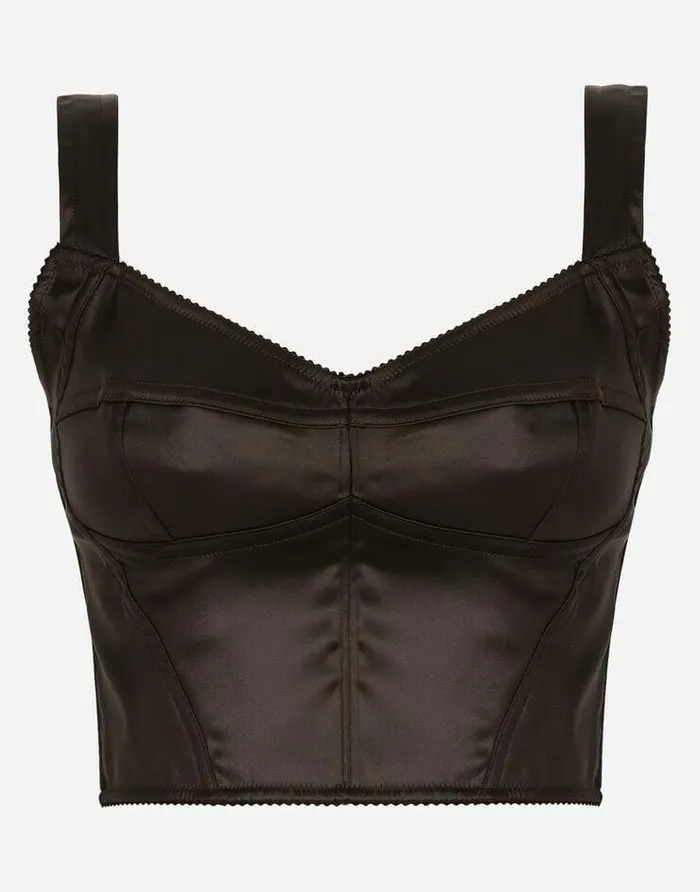 Dolce and Gabbana Shirts And Tops Women Shiny Satin Corset Top Brown