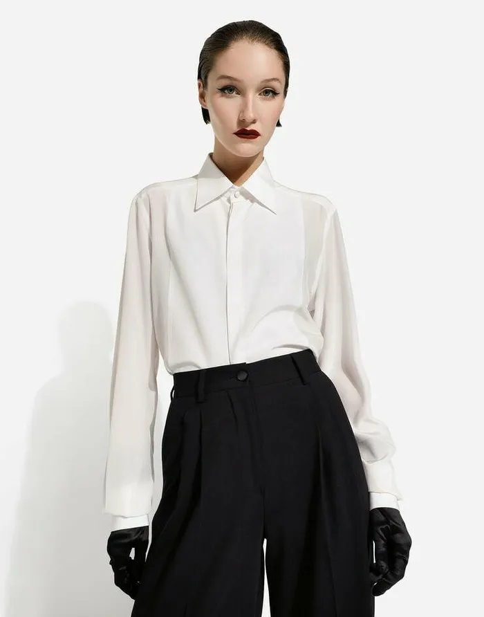 Dolce and Gabbana Shirts And Tops Women Silk Crepe De Chine Shirt White Dolce and Gabbana Shirts And Tops Women Silk Crepe De Chine Shirt White