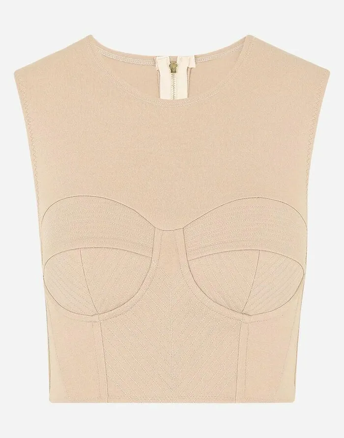 Dolce and Gabbana Shirts And Tops Women Sleeveless Jersey Top With Corset Details Beige Dolce and Gabbana Shirts And Tops Women Sleeveless Jersey Top With Corset Details Beige