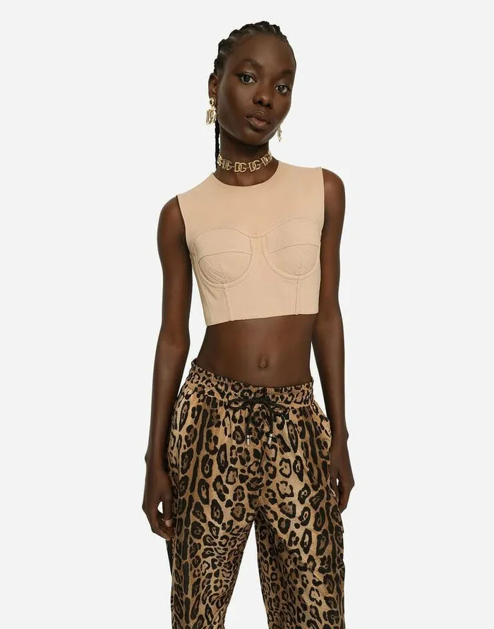 Dolce and Gabbana Shirts And Tops Women Sleeveless Jersey Top With Corset Details Beige Dolce and Gabbana Shirts And Tops Women Sleeveless Jersey Top With Corset Details Beige