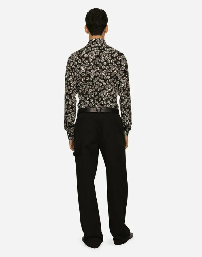 Dolce and Gabbana Shirts Men Coin Print Martinifit Poplin Shirt Black Dolce and Gabbana Shirts Men Coin Print Martinifit Poplin Shirt Black