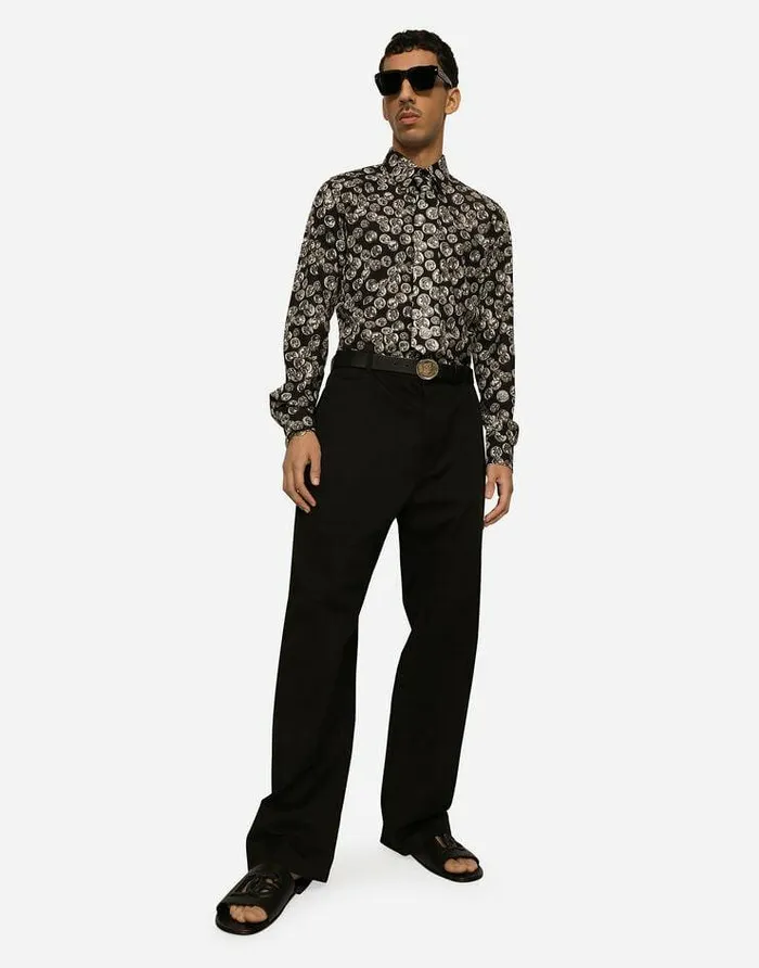 Dolce and Gabbana Shirts Men Coin Print Martinifit Poplin Shirt Black Dolce and Gabbana Shirts Men Coin Print Martinifit Poplin Shirt Black