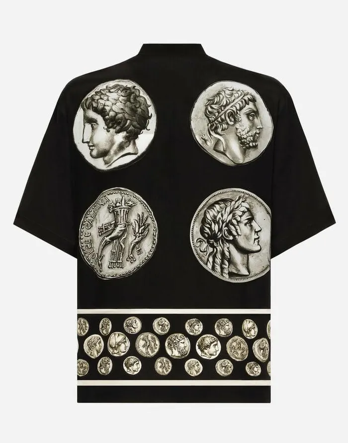Dolce and Gabbana Shirts Men Coin Print Serafino Crpe De Chine Tshirt Black Dolce and Gabbana Shirts Men Coin Print Serafino Crpe De Chine Tshirt Black